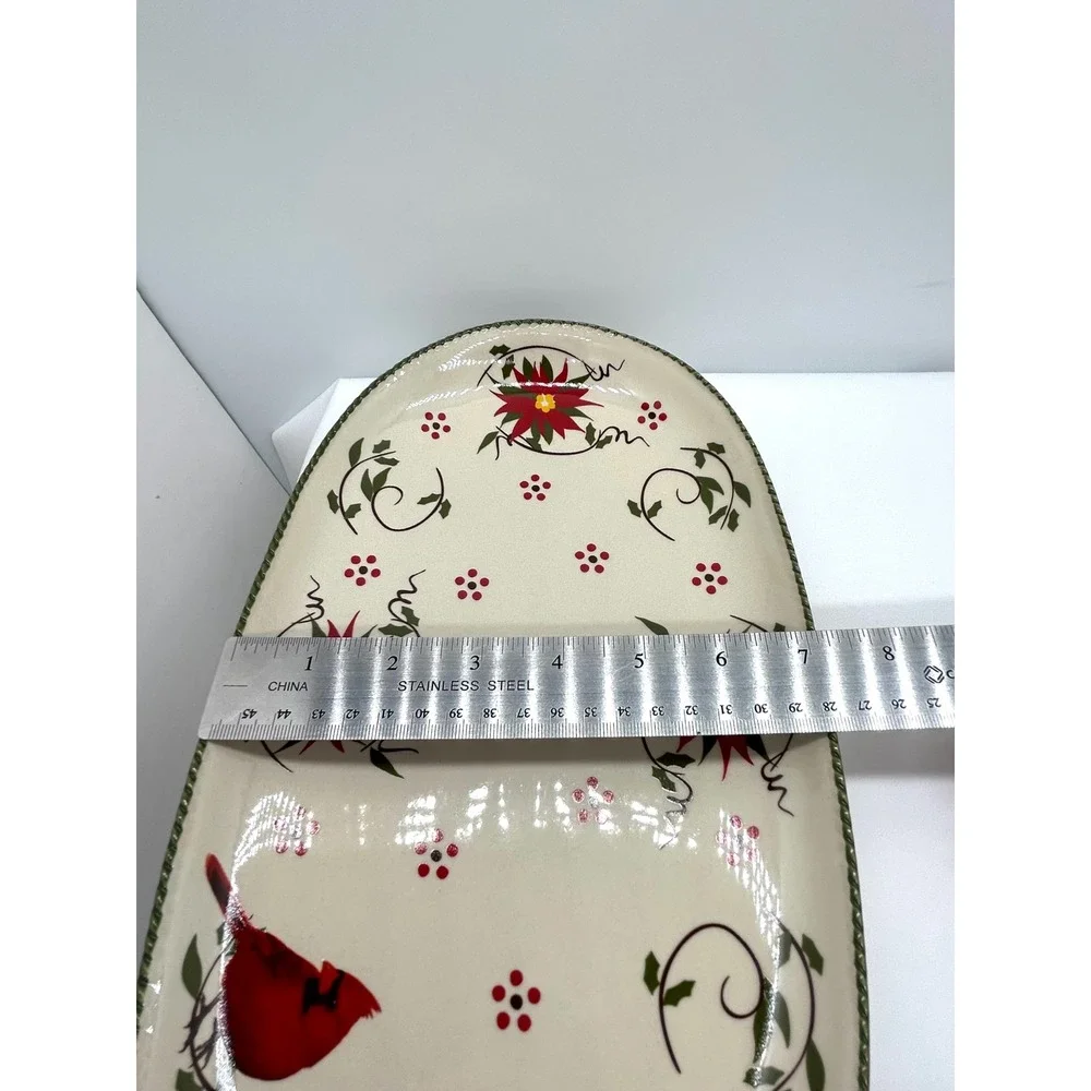 Temp-tations by Tara Winter Whimsy Cardinal Poinsettia Oval Serving Platter 12in